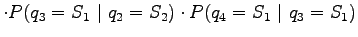 $\displaystyle \cdot P(q_3=S_1 ~\vert~ q_2=S_2) \cdot P(q_4=S_1 ~\vert~ q_3=S_1)$