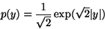 \begin{displaymath}p(y)=\frac{1}{\sqrt{2}}\exp(\sqrt{2}\vert y\vert)
\end{displaymath}